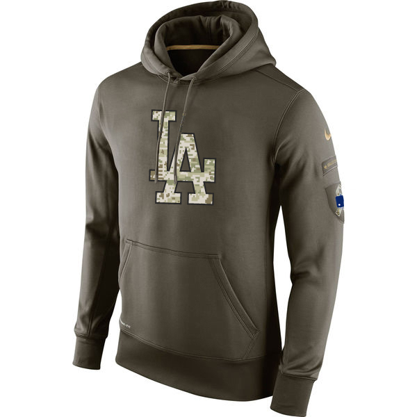 MLB Men Los Angeles Dodgers Nike Olive Salute To Service KO Performance Hoodie Green->new york yankees->MLB Jersey